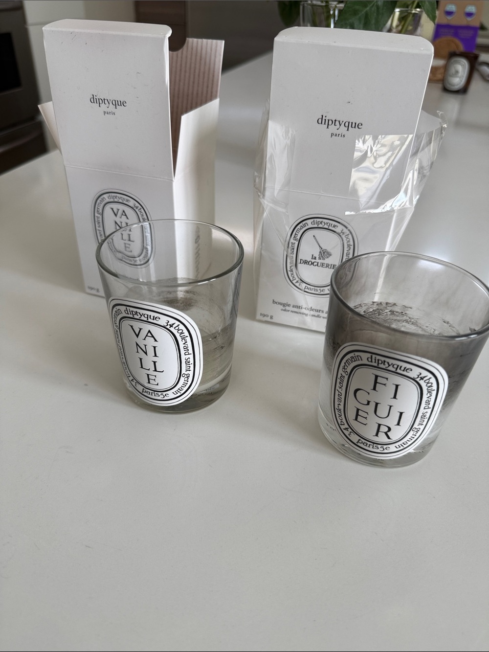 diptyque 2 empty Glass Votives - Vanille & Figueur with boxes